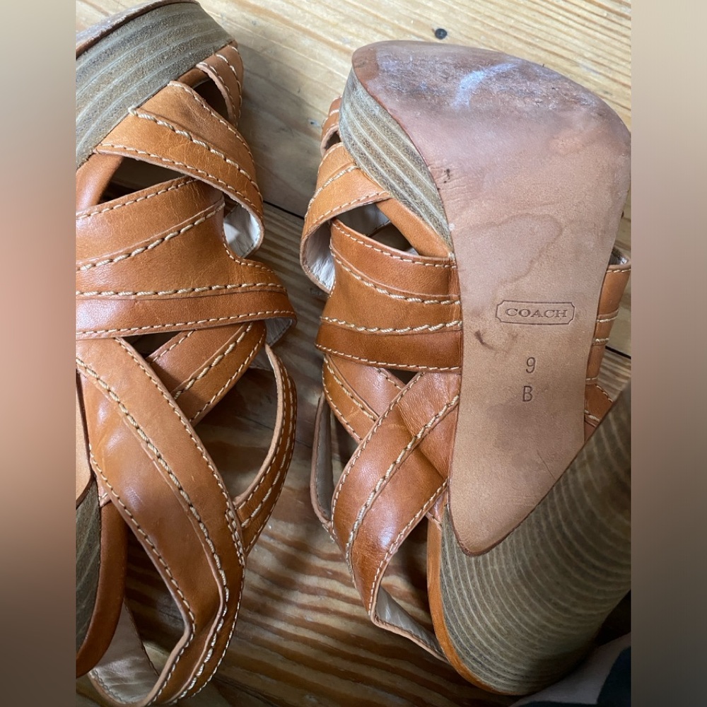 Coach cage strappy gladiator style tan leather heels double ankle strap size 9 - Picture 6 of 11